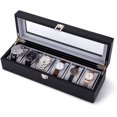 thumbnail image 3 of Caja para 6 relojes con ventana de cristal 34,5 x 11 x 8,5 cm fabricada en polipiel y horquilla terciopelo con acero chapado en metal negro, 3 of 5