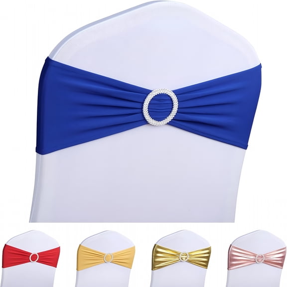ACDANC 100pcs Royal Blue Spandex Chair Sashes,Premium Stretch Chair Bows with Buckle Slider,Universal Elastic Chair Bands for Wedding Party Banquet Decoration