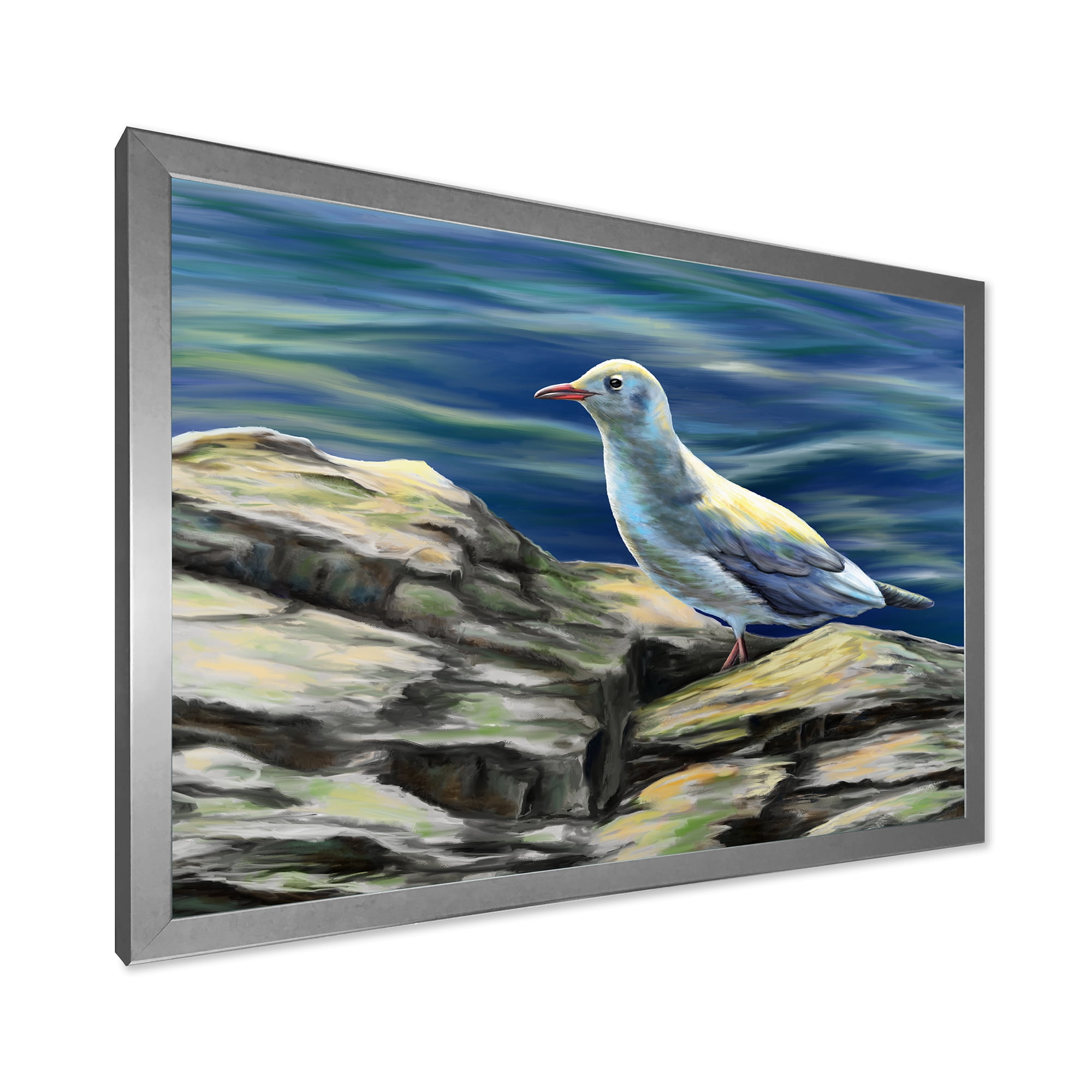 Designart 'Portrait of Seagull Birds By The Sea' Nautical & Coastal Framed Art Print