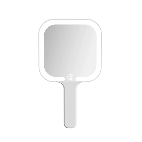 Lighted Travel Hand Mirror, with Comfy Handle - Portable, Thin and Lightweight Design - Rechargeable, with Led Light Settings,5X9In(White)