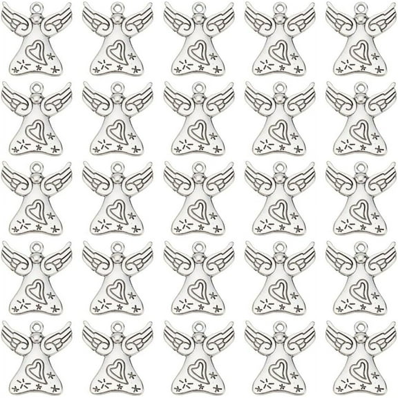 1 set 1 Box 50Pcs Angel Charm Guardian Angel Charms Alloy Tibetan Style Antique Silver Wings Fairy Pendants Charms for Jewelry Making Charms Christmas Bracelets Necklaces DIY Crafts Decorations
