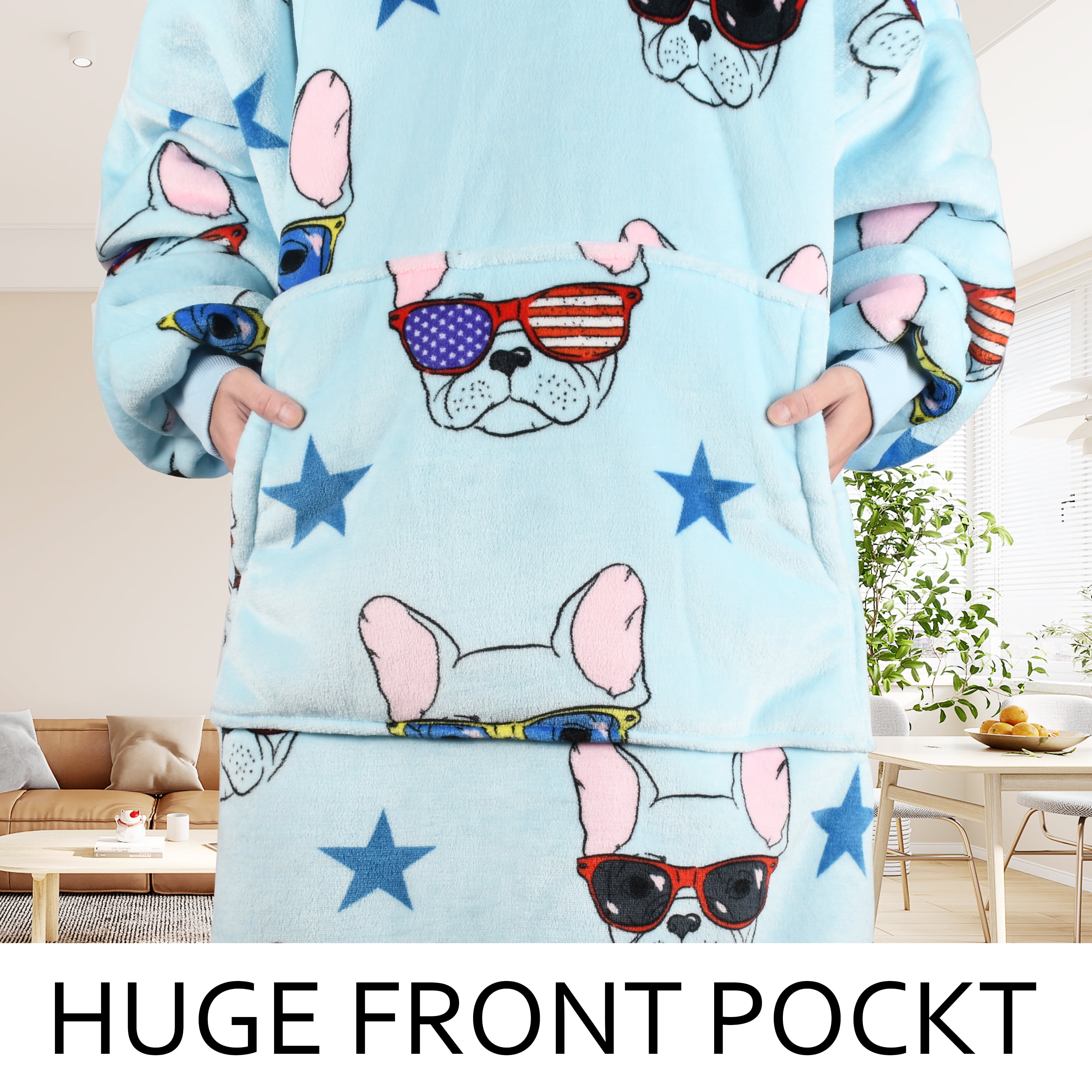 Catalonia Oversized Wearable Blanket Hoodie Sweatshirt, Comfortable Sherpa Lounging Pullover for Adults Men Women Teenagers Wife Girlfriend Gift