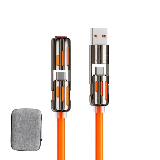Basubvide Cable de carga 4 en 1, cable de carga USB 4 en 1, carga rápida máxima 240 W, cable de carga USB 4 en 1 con funda y luz respiratoria, cargr universal para iPhone y Android (naranja, 5