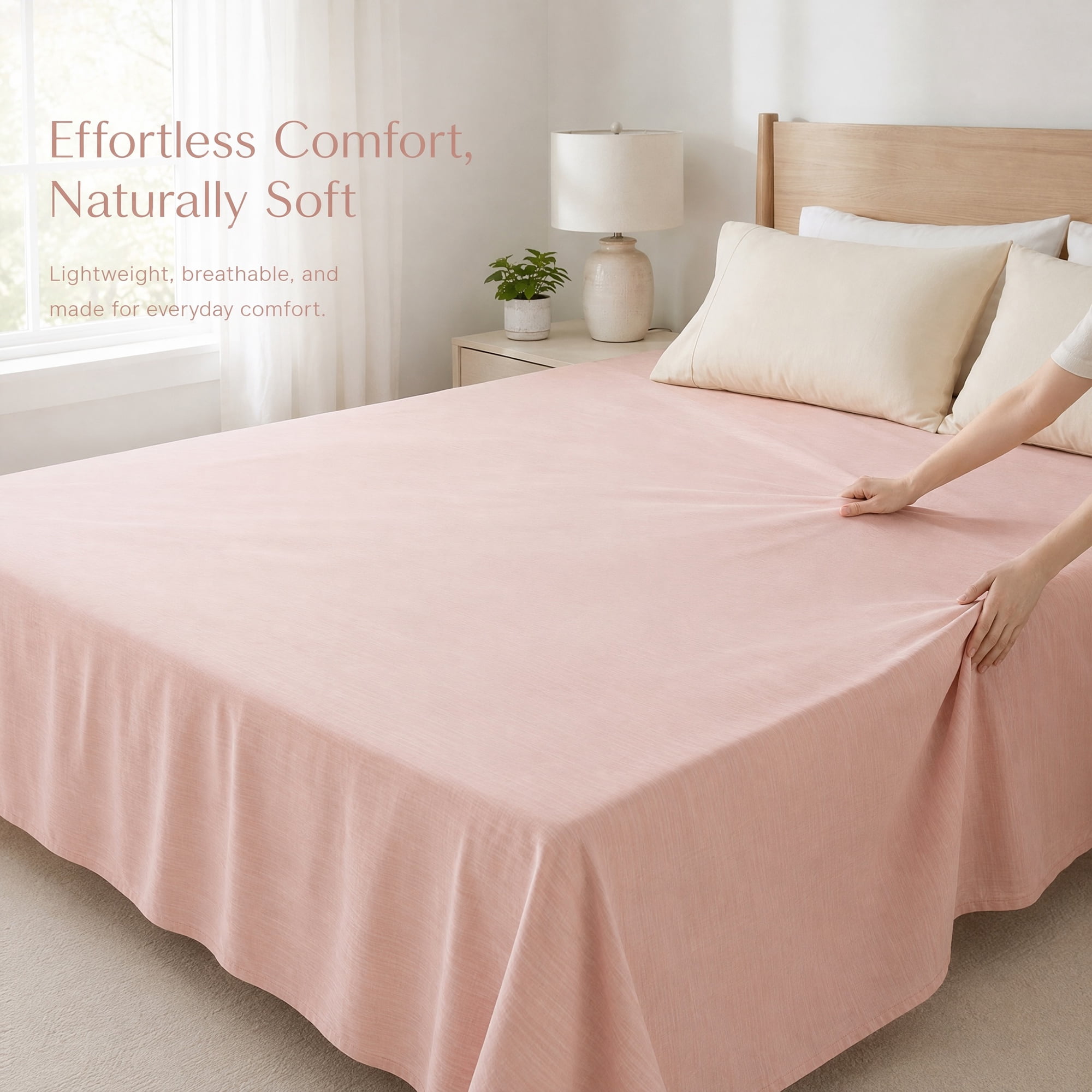 Unique Bargains Double Gauze Bed Sheet Flat Sheet Wrinkle Textured Bedding Light Pink 63"x91"