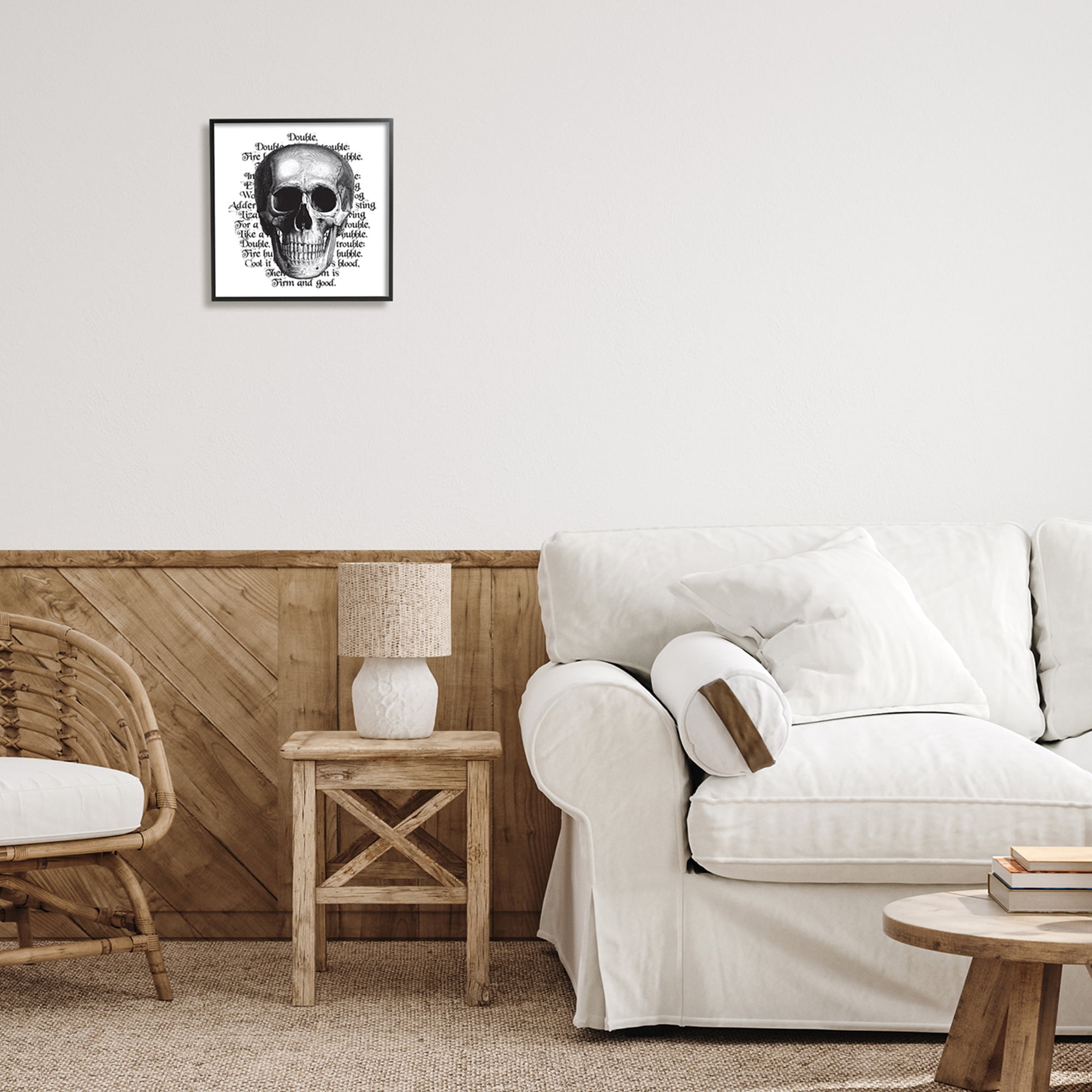 Spooky Skull Layered Vintage Script Hex Text Fairy Tales & Fantasy Graphic Art Framed Art Print Wall Art