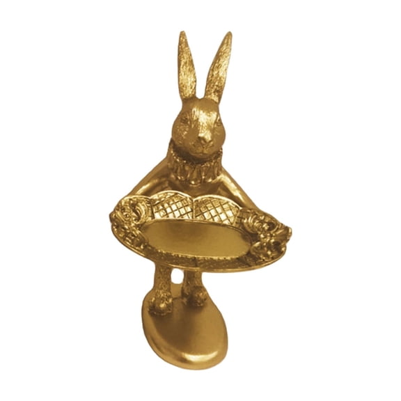 Beautynvta Easter Bunny Tray, Golden Bunny Figurine, Jewelry Ring Tray Trinket Holder Decorative Serving Tray, Vintage Small Rabbit Statue, Holiday Desktop Accessories