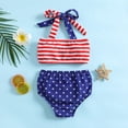 thumbnail image 5 of Girls American Flag Star Stripe 2 Piece Bikini Swimsuit, Ruffle Hem Spaghetti Strap Kids 4th of July Bathing Suit, 5 of 5