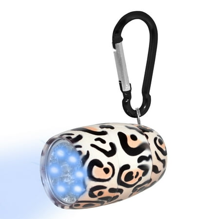 Bright Clip - Flashing LED Light Up Toys, Fashion Print LED Tank Light with Carabineer Clip - Leopard Print, 6 LED, Bright, 1.5 inch, Handy, On Off Switch