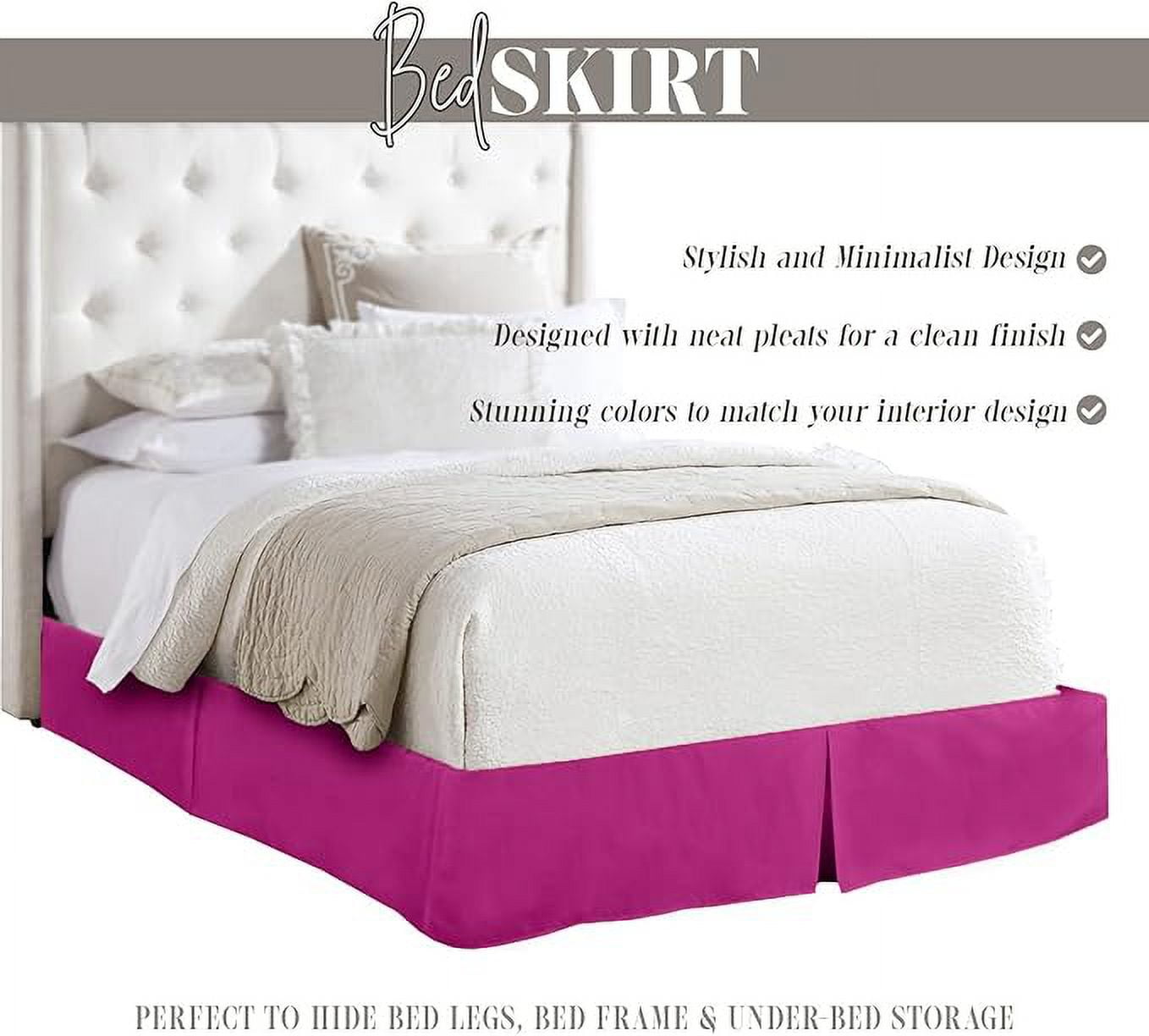 Elegant Comfort 1-Piece Solid Bed Skirt, 1500 Series, Minimalist Design with a Modern Look- Easy Care, Wrinkle and Stain Resistant, Bedskirt, Queen, Fuchsia Pink