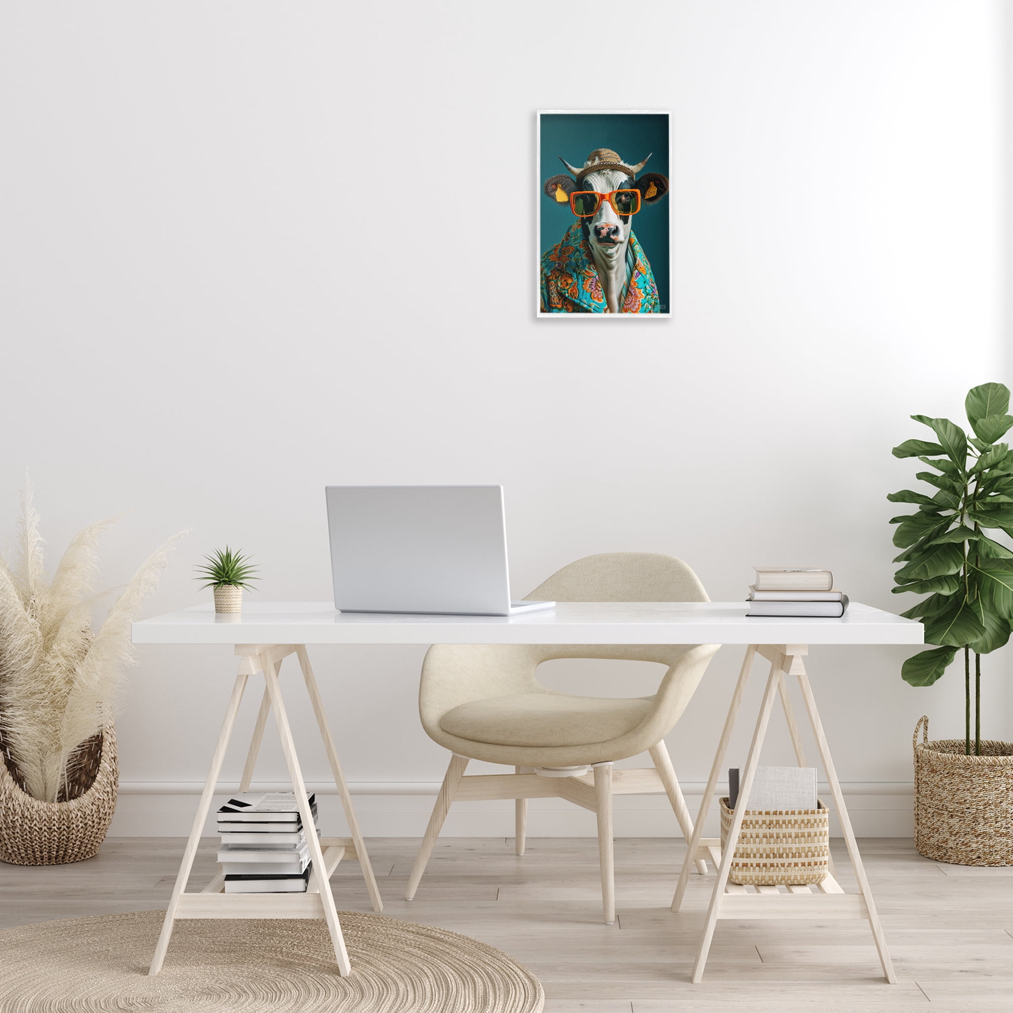 Stupell Industries Cool Trendy Cow Animals & Insects Painting White Framed Art Print Wall Art, 12 x 18