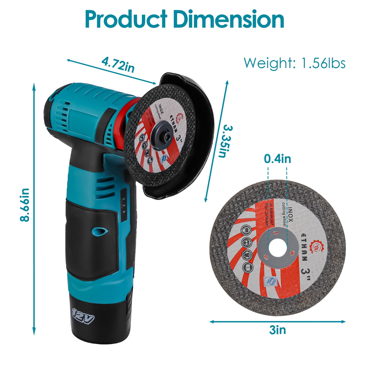 Cordless Angle Grinder Kit Teqhome 19000RPM Electric Mini Angle Grinding Tool with 2pcs 12V 1100mAh Batteries 7Pcs Disc Charger Hex Key Handheld Cutter Grinder for Metal Wood