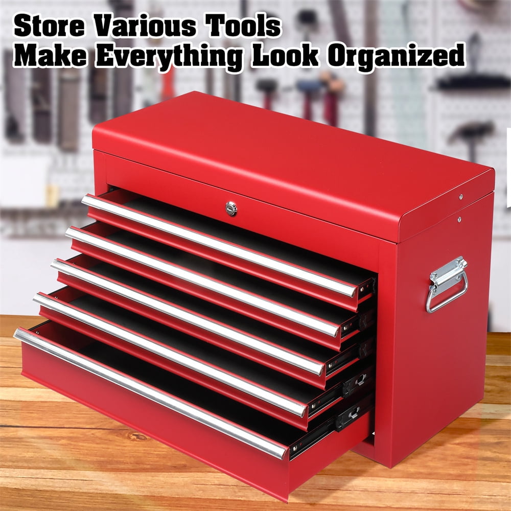 Tcbosik 24" Portable Tool Box, Storage Metal Cabinet with 5 Drawers, Lockable Chest Cabinet for Garage, Warehouse, Repair Shop & Home, Red