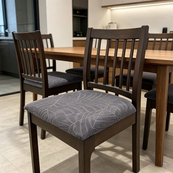 FEOLGEHLY Leaf Embossed Stretch Polyester Dining Chair Seat Cover, Washable Anti Slip Chair Seat Cushion Slipcover for Home Restaurant Office, 6 Color Options Available(14-21in Chair)