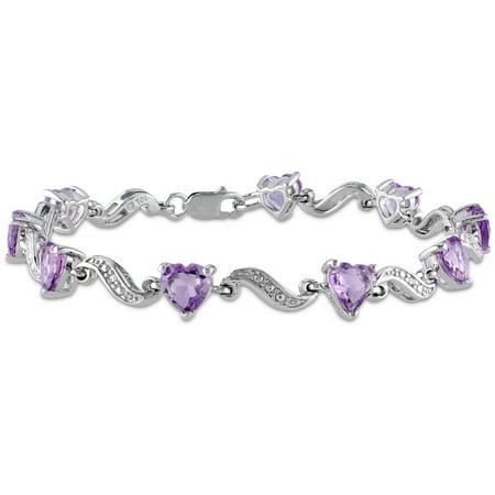 5 Carat T.G.W. Amethyst and Diamond Accent Sterling Silver Heart Bracelet, 7