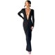 thumbnail image 1 of Gibobby Vestido sexy para mujer corto Vestido ajustado con cuello en V sexy de color liso para mujer con detalle plisado y mangas largas(Negro,CH), 1 of 5