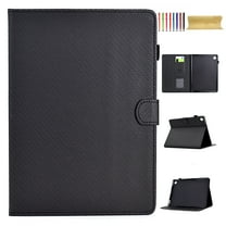 Case for Samsung Galaxy Tab A7 Lite 8.7" 2021 SM-T225/SM-T220/SM-T225N/SM-T227U, Carbon Fiber Texture PU Leather Multi-Angle Viewing Stand Shockproof Flip Case with Card Slots Magnetic Clasp, Black