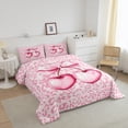 thumbnail image 3 of Pink Cherry Bowknot Comforter Set Full Size,Leopard Cheetah Animal Bedding Set,Women Room Decor,Cherry Bow Tie ish Down Comforter,Dreamy Unique Duvet Insert,2 Pillowcases, 3 of 7