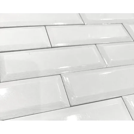 2X6 Wide White Beveled Crackled Glossy Glaze Ceramic Tile Wall Bath Kitchen