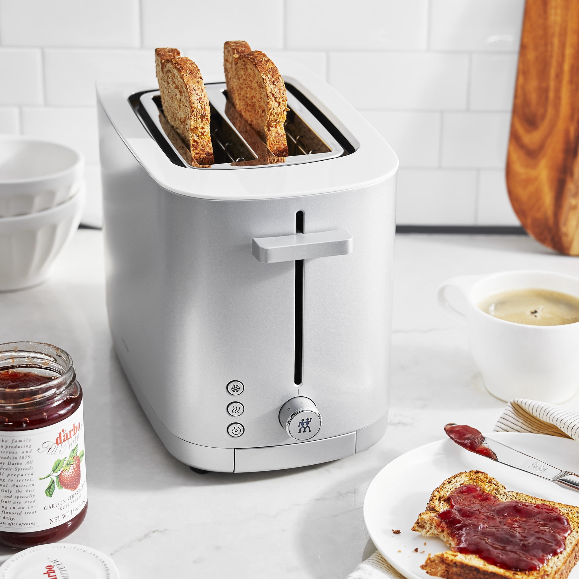 ZWILLING Enfinigy, 2-Slice Toaster, Extra Wide 1.5" Slots for Bagels and Toast, Silver