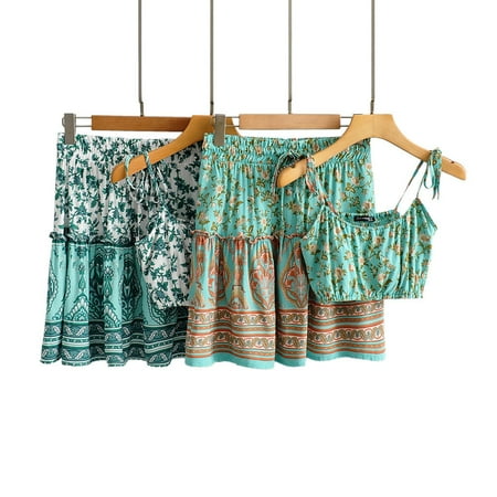 

Homeex Dress Print Suit Small Suspender Skirt Orange L