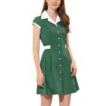 thumbnail image 4 of CAMISA DE VESTIR CON BOTONES INSPIRE CHIC para Mujeres, Con Solapa, Manga Corta, Cinturón, Vestidos de Trabajo, Color Verde, 4 of 5