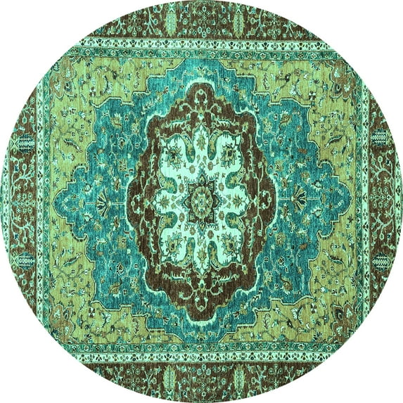 Ahgly Company Indoor Round Abstract Turquoise Blue Modern Area Rugs, 4' Round