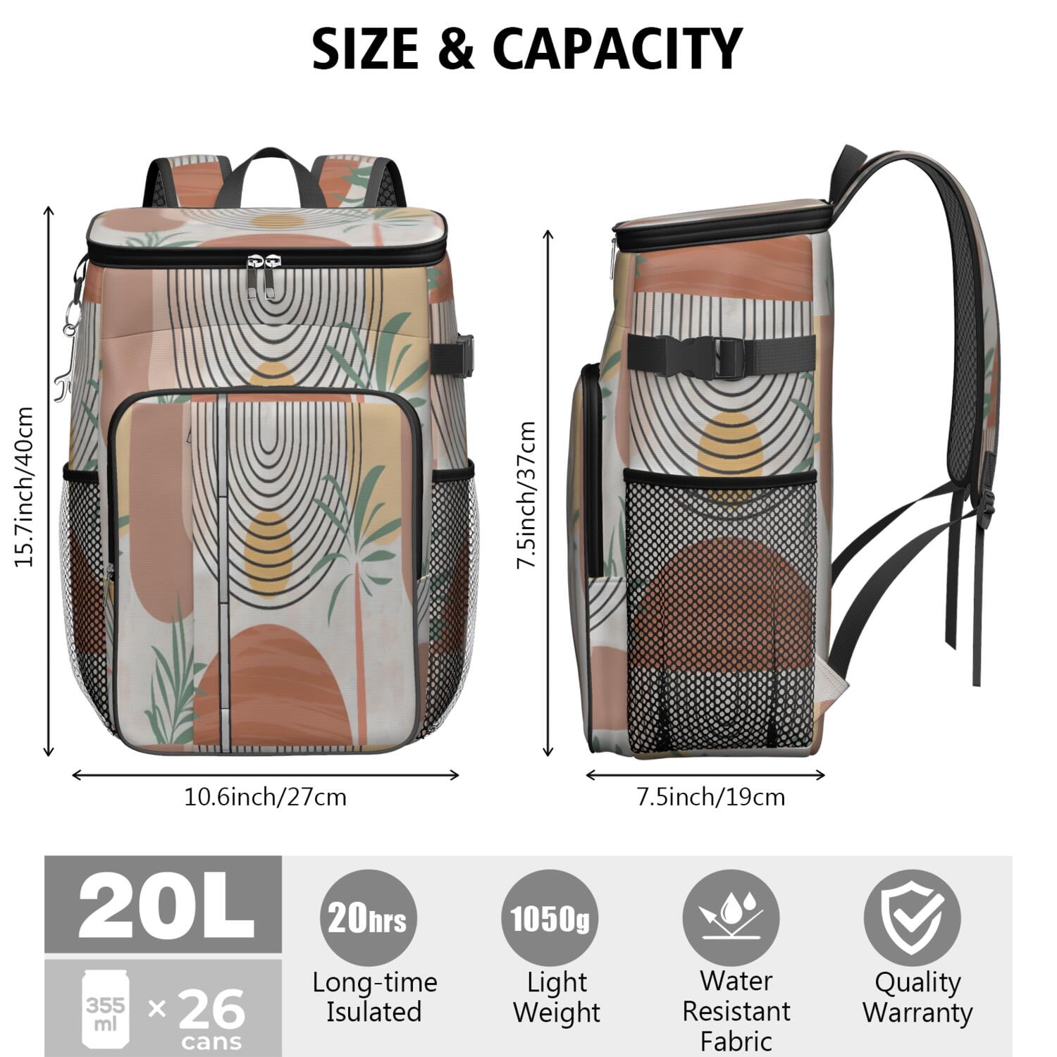 Travel Cooler Bag - Boho Bohemian Art Camping Beer Cooler Backpack with Bottle Opener- Waterproof Insulated Picnic Backpacks - Cooler Bag for Beach