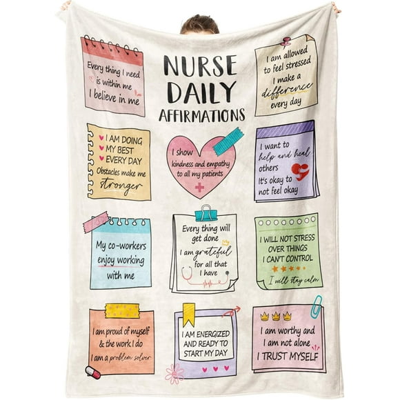 XZYG Nurse Gifts for Women Men Soft Blanket with Nurse Daily Affirmations Nurses Day Gifts Nurses Week Gifts Nurse Appreciation Gifts Graduate Christmas Birthday Gifts for Nurse(50*60inch)