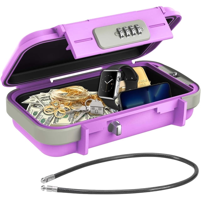 Travel Portable Lock Box Digit Combination Lockbox Cash Box Mini Security Case with Removable Chain Portable Beach Box for Travel Beach Office Hotel Cars Dorms