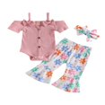 thumbnail image 1 of 3PCS Toddler Girl Short Sleeve Romper Rib Knit Button Bodysuit Flare Pants Clothes, 1 of 6
