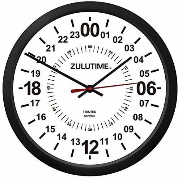 Trintec 24 Hour Military TIME SWL Zulu TIME White 24HR White Wall Clock 10"