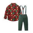thumbnail image 5 of Toddler Boys Long Sleeve Cartoon Print T-Shirt Top with Suspenders Pants Set, Christmas Gentleman Outfit for Kids Formal Occasions, 5 of 5