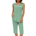 thumbnail image 2 of successthop Woman Pajama Set Green Lightweight Striped Sleeveless Tank Tops 2 Piece Capri Loungewear XL, 2 of 6