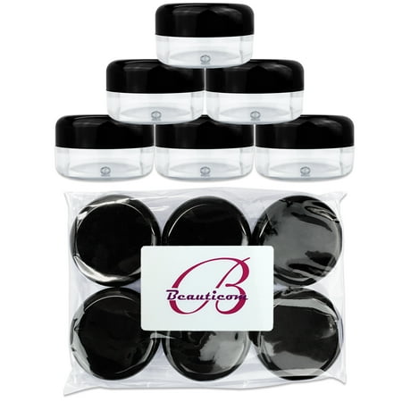 Jaw Accessory Attachment - Beauticom 6 Pieces High Quality 15 Gram 15 ml (0.5 oz) Clear Round Plastic Makeup Cosmetic Travel Sample Jars with Black Lids