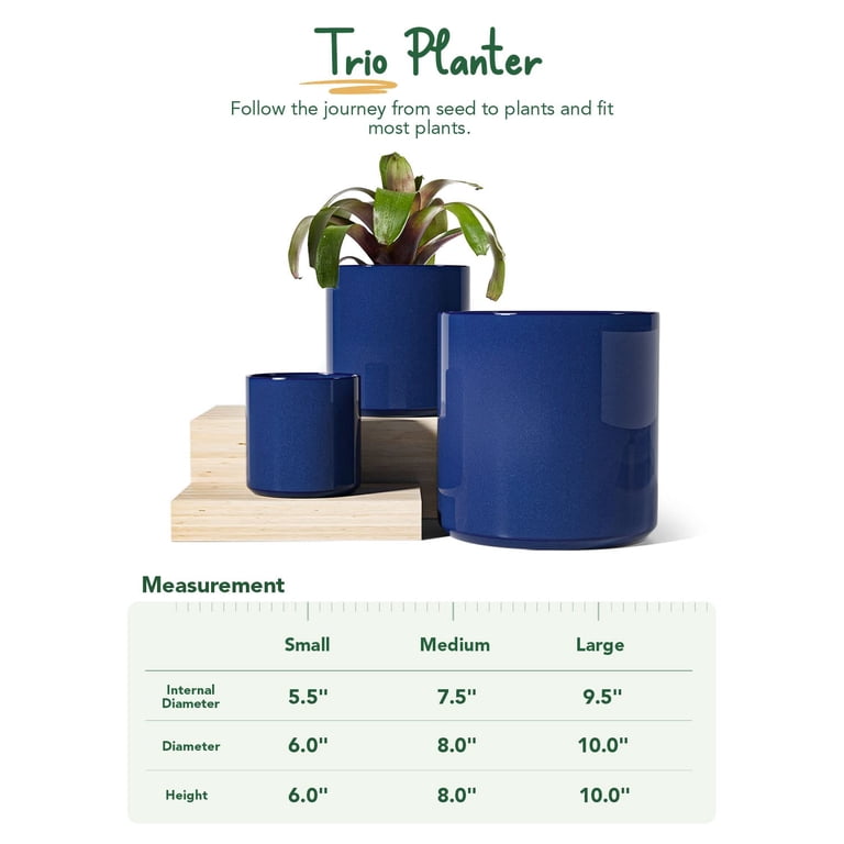 BEMAY, Ceramic Plant Pots, 10x10, 8x8, 6x6 inch Sapphire Blue Set -  Walmart.com