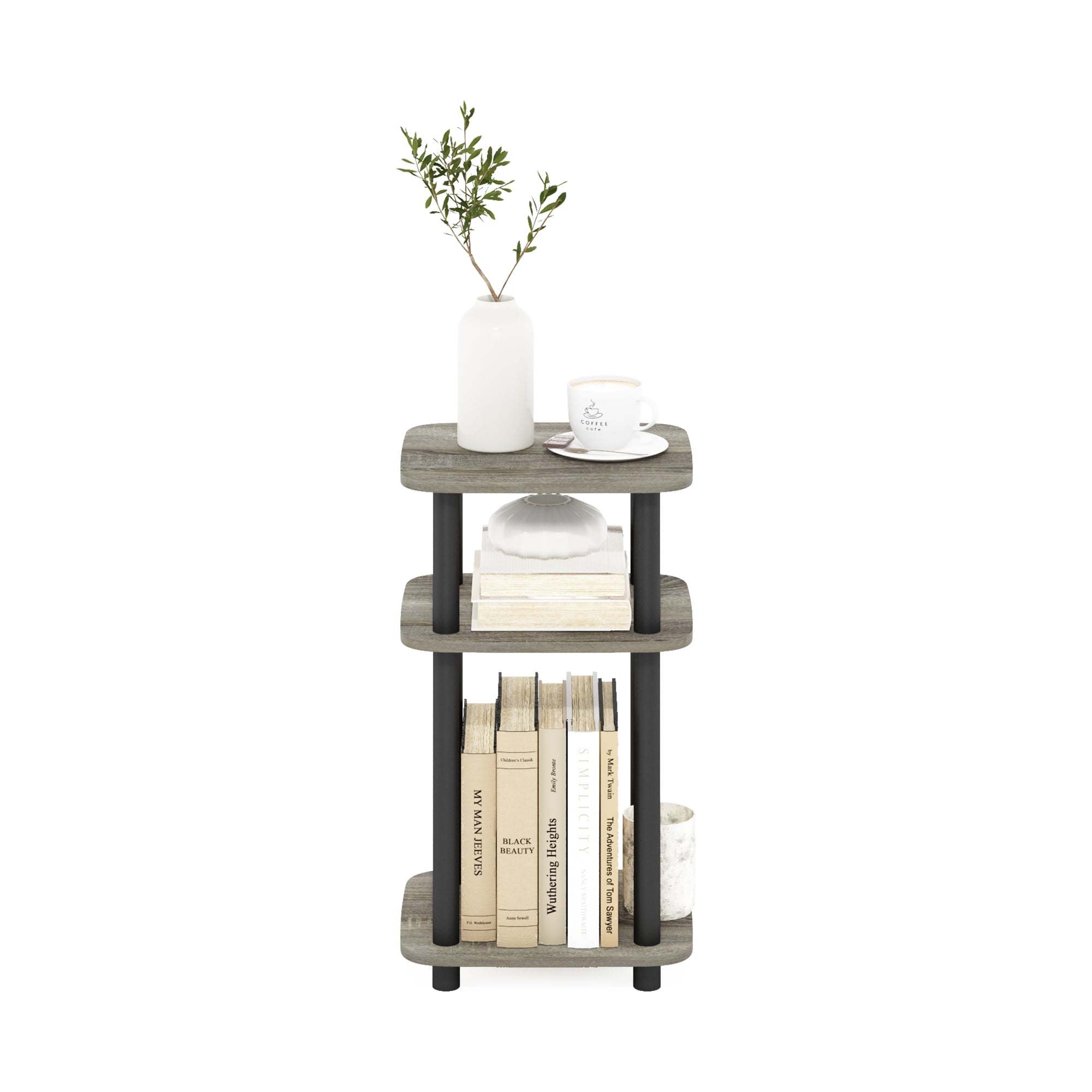 Furinno Just 3-Tier Turn-N-Tube Curve End Table, Side Table, 1-Pack, French Oak/Black