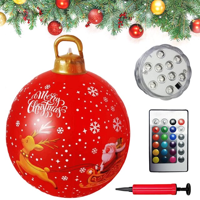 Decoraciones Navideñas Bolas Navidad Inflables Gigantes PVC Decorada Al Aire Libre Inflable Iluminada 24 Pulgadas Con Y Control Remoto para Fiesta Navideña Interior Exterior