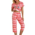 thumbnail image 5 of Defitshape Women's Capri Pajama Set 2 piece Pj Cartoon Printed Chic Cute Cotton Pant Sleepwear Short Sleeve Summer Loungewear Patterned10 Small, 5 of 5