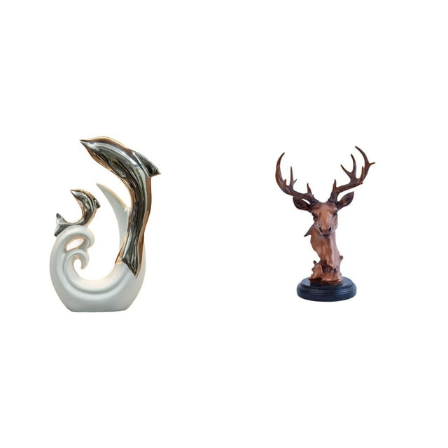 Escultura blanca de cerámica, estatua de delfín, figura de cabeza de ciervo de resina, arte abstracto moderno, adorno animal para mueble, ideal para s
