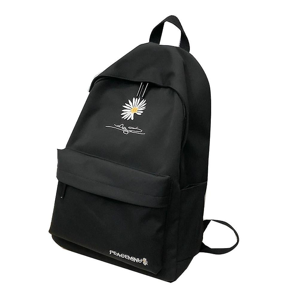SHAR High Capacity Solid Color Backpack Girl School Bags For Teenager Nylon School Bag Daisy Printing Bag Black Walmart