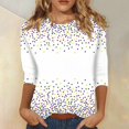 thumbnail image 2 of Mardi Gras Shirts for Women 3/4 Sleeve Carnival Graphic Top, Crew Neck Casual Tee, Soft Loose Fit Parade Outfit for Festival Party, 2 of 5