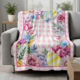 thumbnail image 2 of Easter Blanket Soft Cozy Warm Throw Blanket for Couch, Plush Fuzzy Flannel Fleece Blankets for Sofa, Watercolor Eggs Floral Leaves Botanical Pink Plaid Bed Blankets Lightweight Gifts for Men, 50"x80", 2 of 9