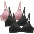 thumbnail image 2 of Elainilye Fashion Bras for Women Wireless 3pcs Bra Soild Wire Free Underwear Everyday Bras Small Cup Underwear,Pink, 2 of 6