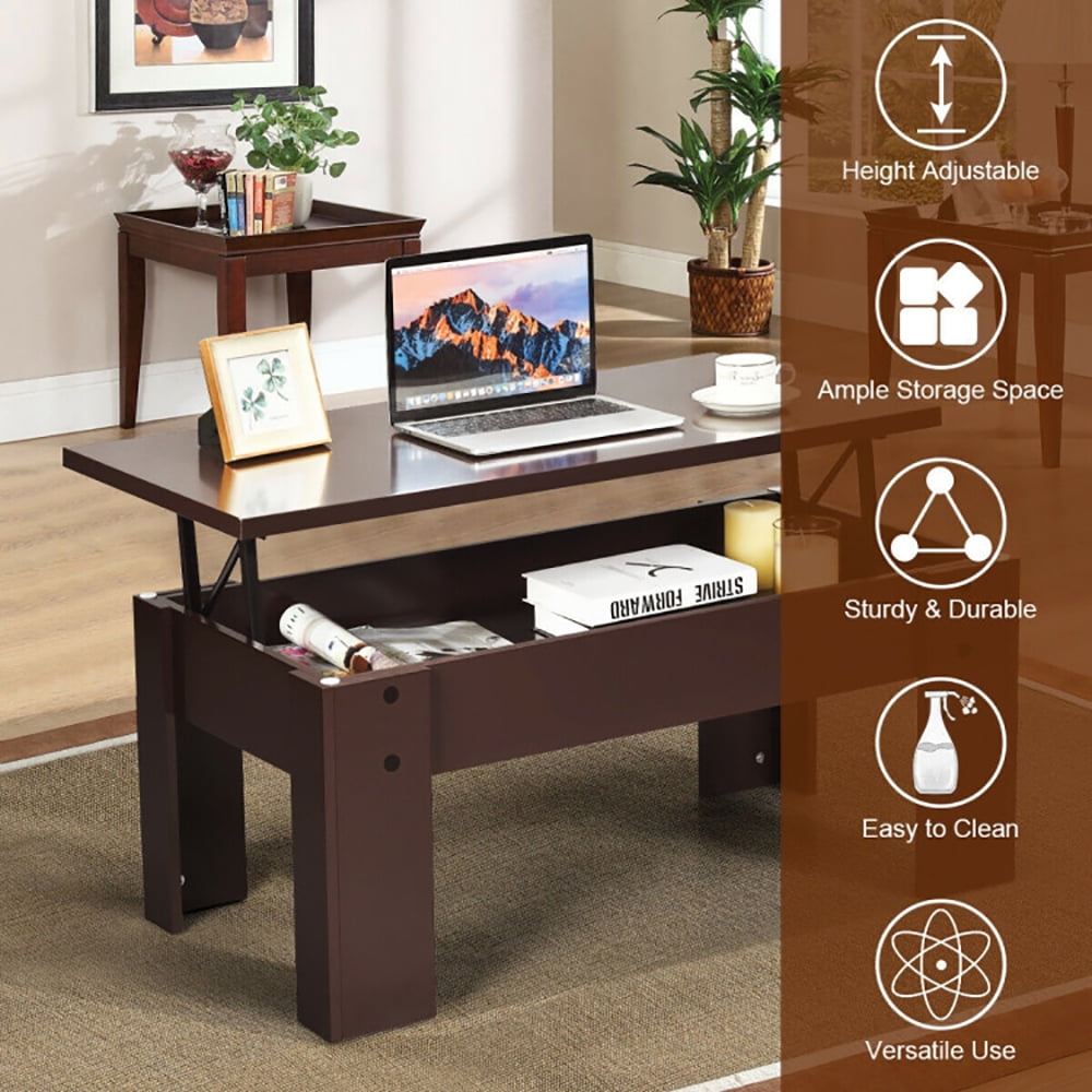 Finihen Coffee Table, Lift Top Coffee Pop-UP Cocktail Table-Brown, for Living Room, Reception Room, Office, Brown Finihen Coffee Table, Lift Top Coffee Pop-UP Cocktail Table-Brown, for Living Room, Reception Room, Office, Brown