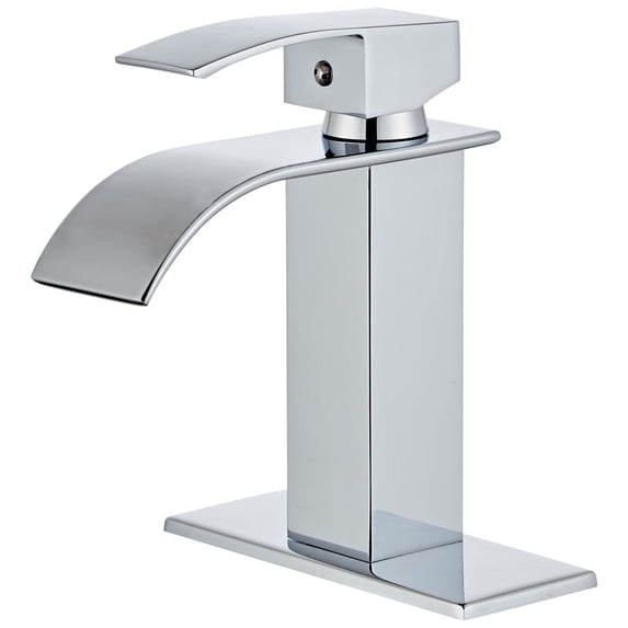 Wovier Chrome Waterfall Bathroom Sink Faucet with Supply Hose,Single Handle Single Hole Lavatory Faucet,Basin Mixer Taps Commercial