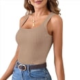 thumbnail image 2 of Camiseta Sin Mangas de Punto Acanalado Informal con Cuello Cuadrado de Verano para Mujer, Color Caqui, Talla XXL, 2 of 6