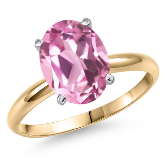 Gem Stone King 14K Two Tone Gold Light Pink Created Sapphire Engagement Ring for Women | 3.00 Cttw | Oval 10X8MM | Gemstone September Birthstone | Size 5