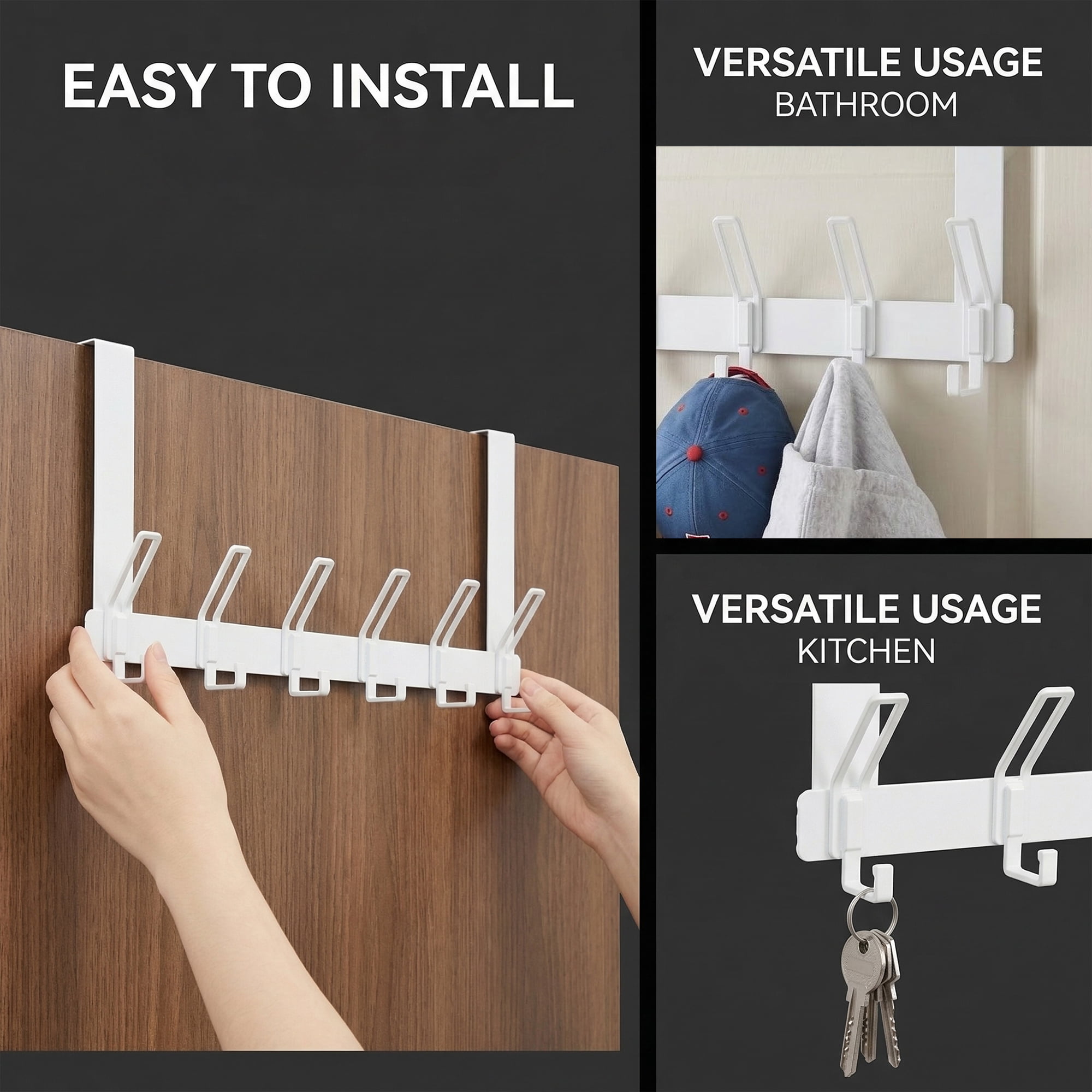 Unique Bargains Coat Rack Door Mount with 6 Hooks for Coats and Towels White 15.4"x7.1"