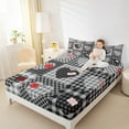 thumbnail image 5 of Feelyou Plaid Love Heart Twin Sheet Sets, Modern Fashion Patchwork Twin Fitted Sheet, Black Check Buffalo Flat Sheet, Lightweight Room Decor, 3 Pieces, 5 of 8