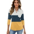 thumbnail image 4 of Garbnen 3/4 Sleeve Polo Shirts for Women Color Block Turn Down Collar Women V Neck Tops Fitted Spring Womens Tunic Top with Pocket, 4 of 5